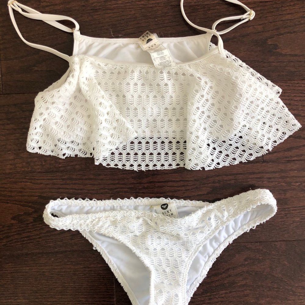 Roxy White Crochet Flounce Bikini